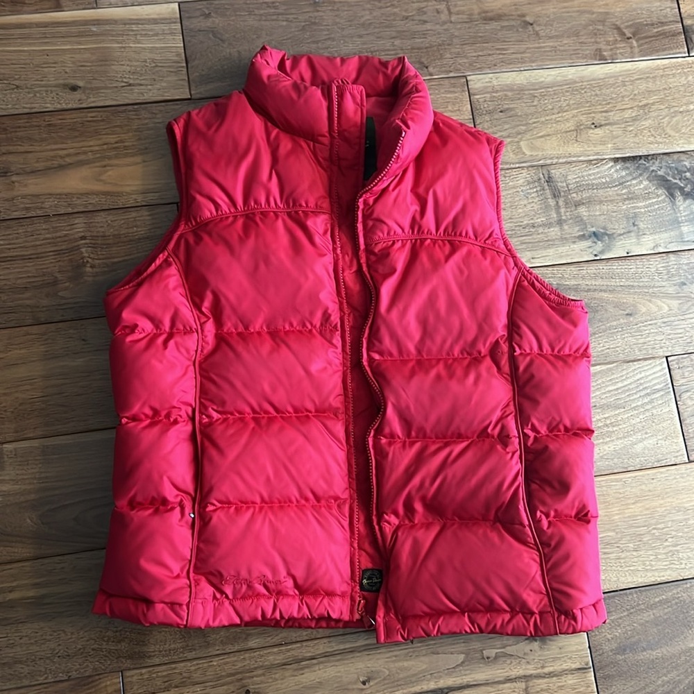Women’s RED Goose Down Vest, Eddie Bauer. Size Large